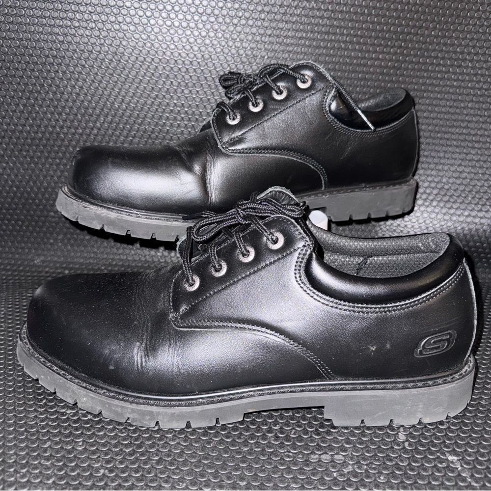 Skechers Cottonwood Elks Work Black Leather Slip Resistant Oxfords Men’s Size 14